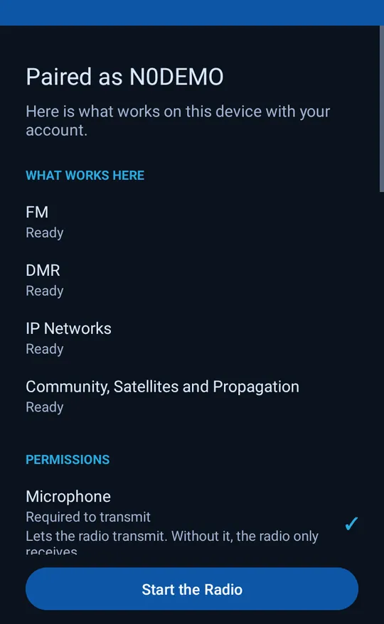The setup screen showing what works on this device with your account